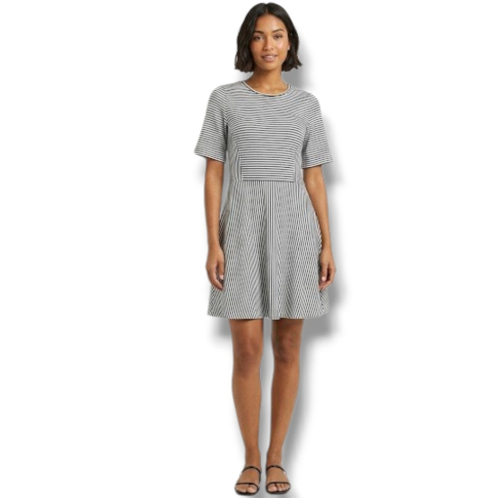 Apt. 9 Women’s Black & White Striped Fit & Flare Knit Dress – Size Medium