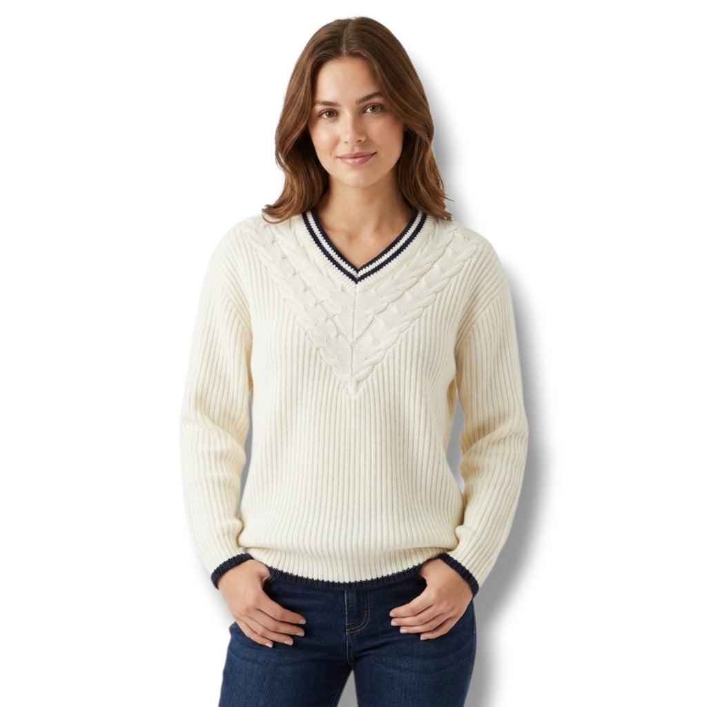 Venezia Jeans Co. Women's Plus Size 14/16 cream Cable Knit V-Neck Sweater