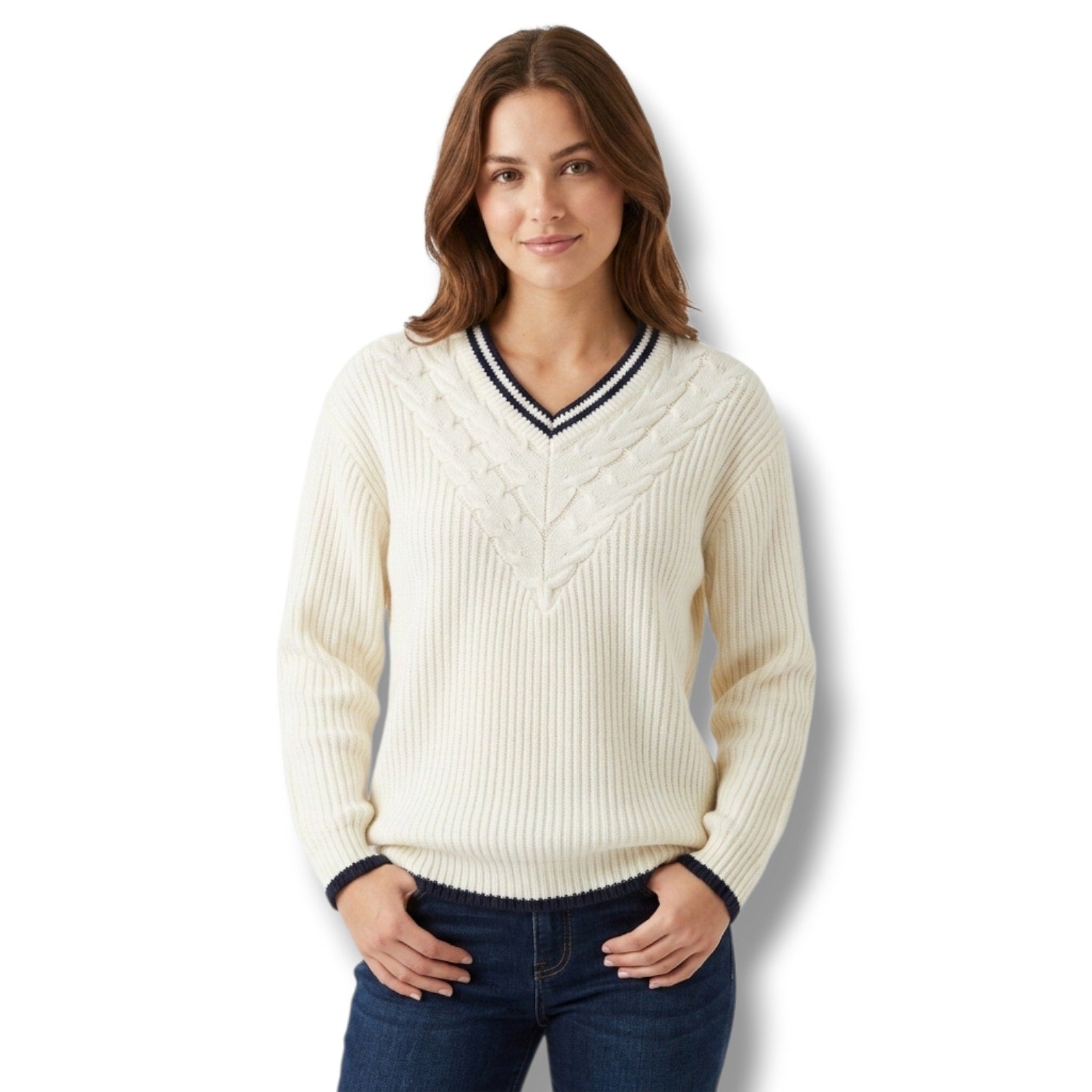 Venezia Jeans Co. Women's Plus Size 14/16 cream Cable Knit V-Neck Sweater