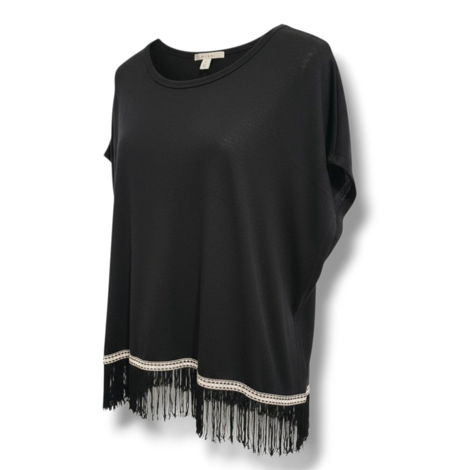 Mi Ami by Francesca’s Collection Black Fringe Poncho Blouse – Size Small
