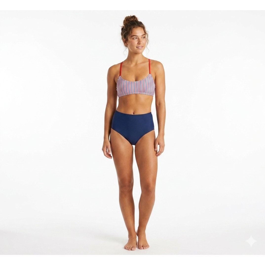 Xhilaration Juniors Ribbed Red & Blue Patriotic Striped Bralette Bikini Top New
