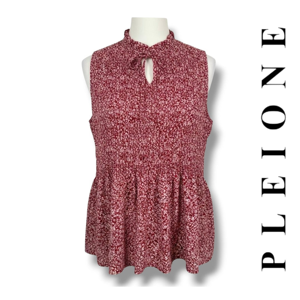 Pleione Red Floral Smocked Peplum Sleeveless Top – Size XL