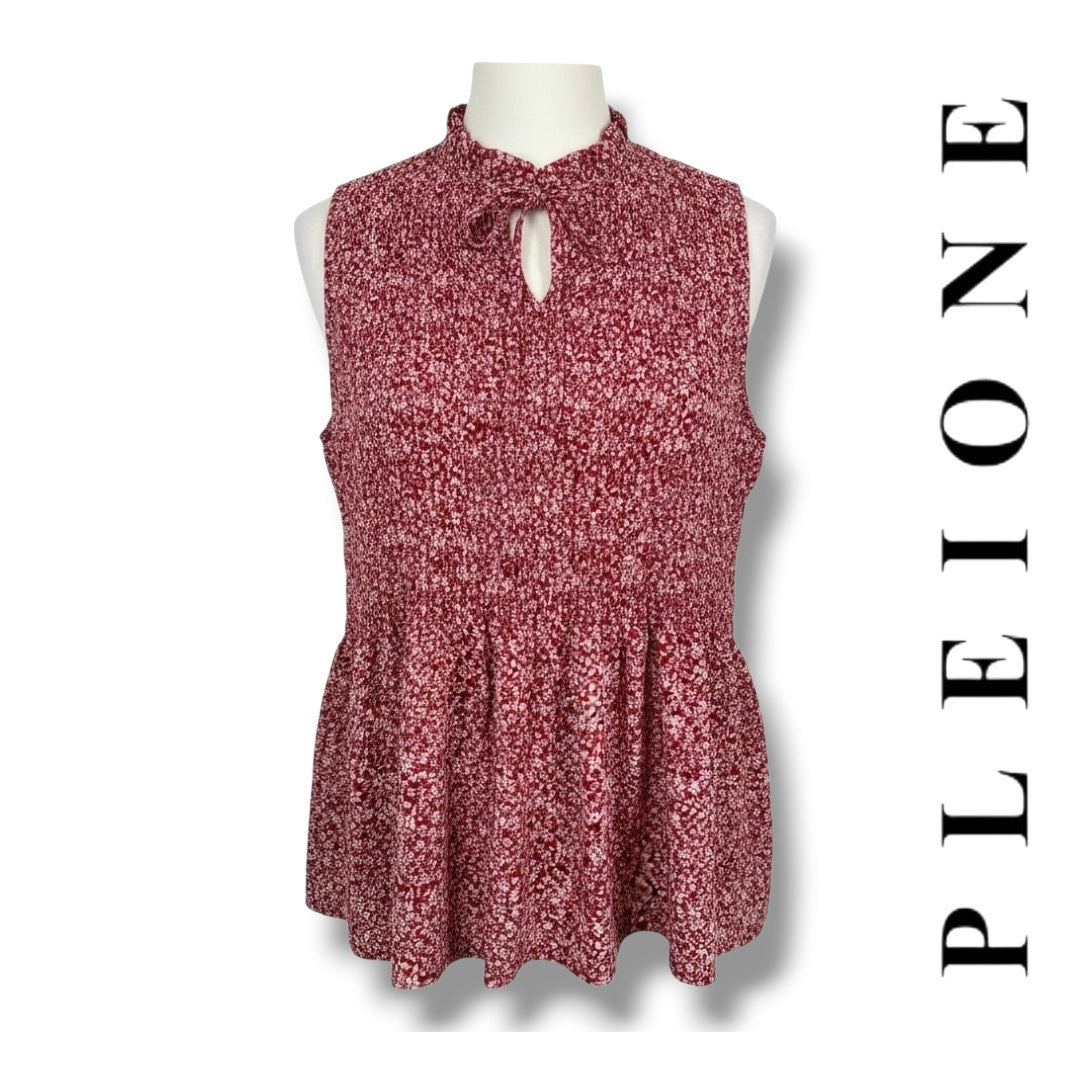 Pleione Red Floral Smocked Peplum Sleeveless Top – Size XL