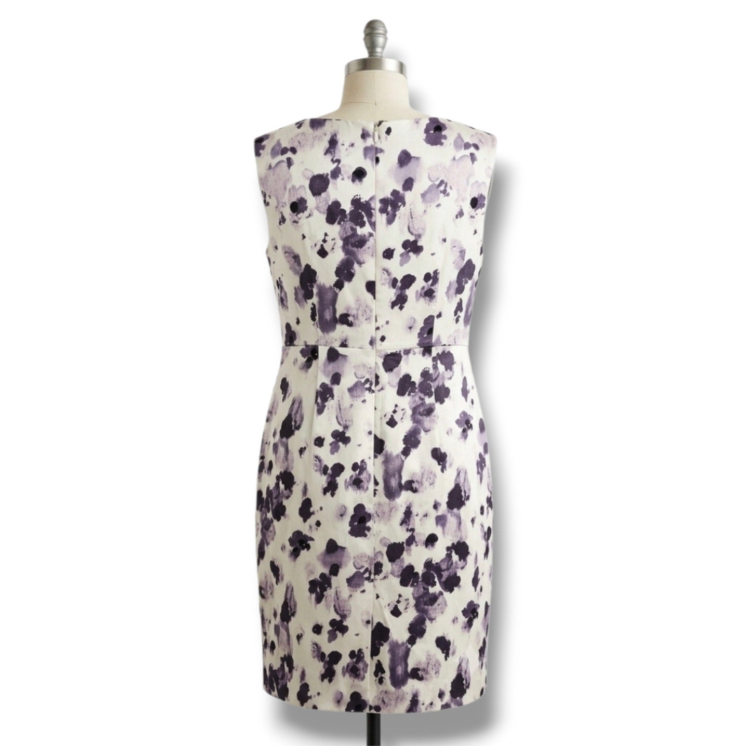 Ann Taylor Women's Size 10 White Purple Watercolor Floral Silk Sheath Dress