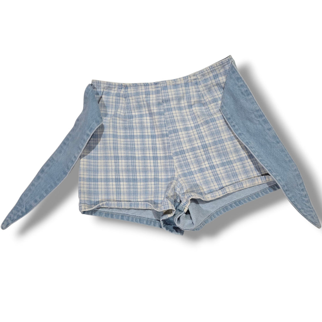 BDG Urban Outfitters Women’s Blue Plaid High-Rise Shorts with Tie Belt – Size 2