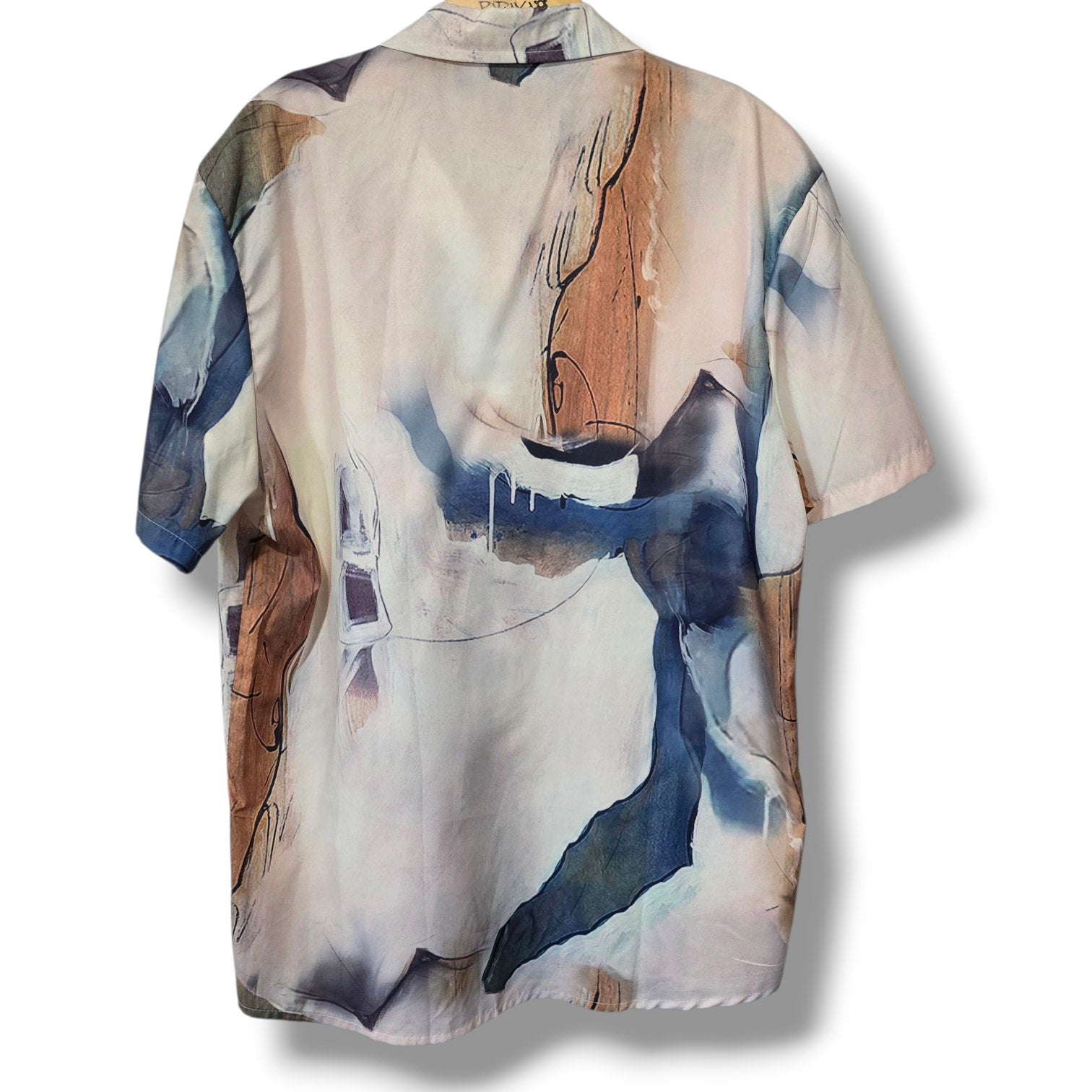 ROMWE Men’s Abstract Print Button Down Shirt Large Polyester Spandex Blend