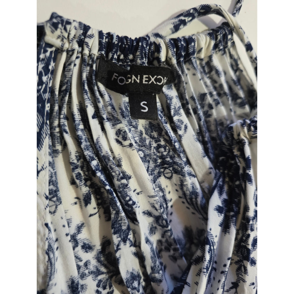 Foreign Exchange Blue & White Floral Sharkbite Hem Dress – Size Small