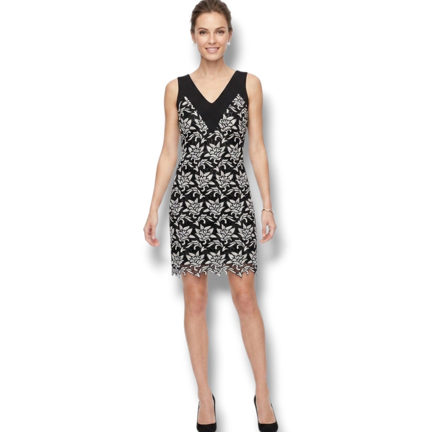 Etincelle Couture women's Black & White Embroidered Lace Dress