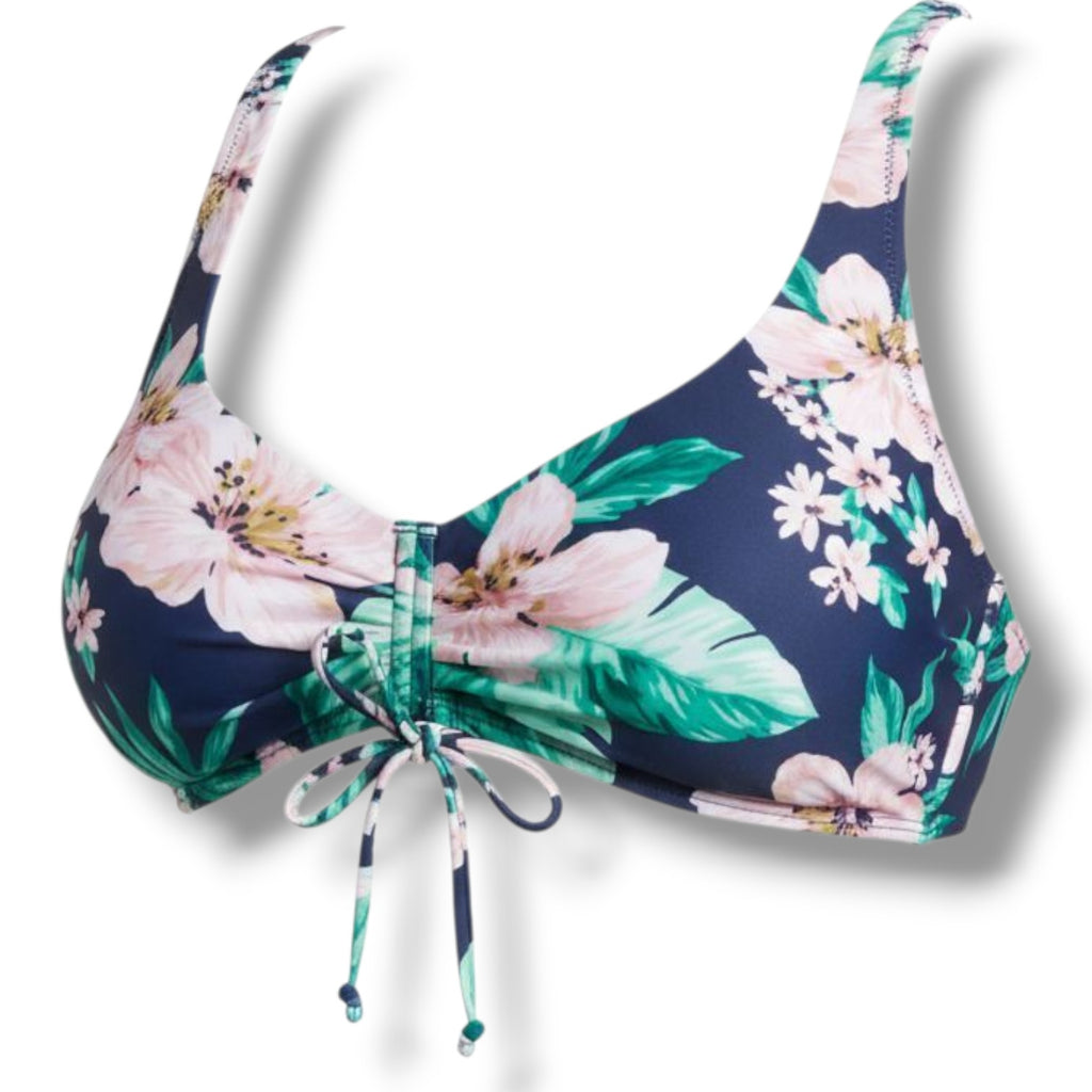 Kona Sol Women’s Cinch Front Floral Sea Breeze Bikini Swim Top Small NWT