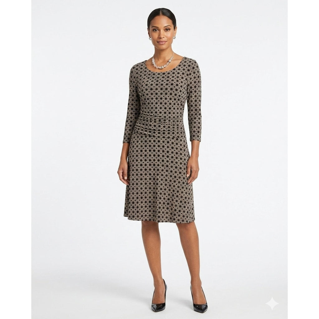 En Focus Studio Brown & Black Geometric Print Ruched Midi Dress Size 8