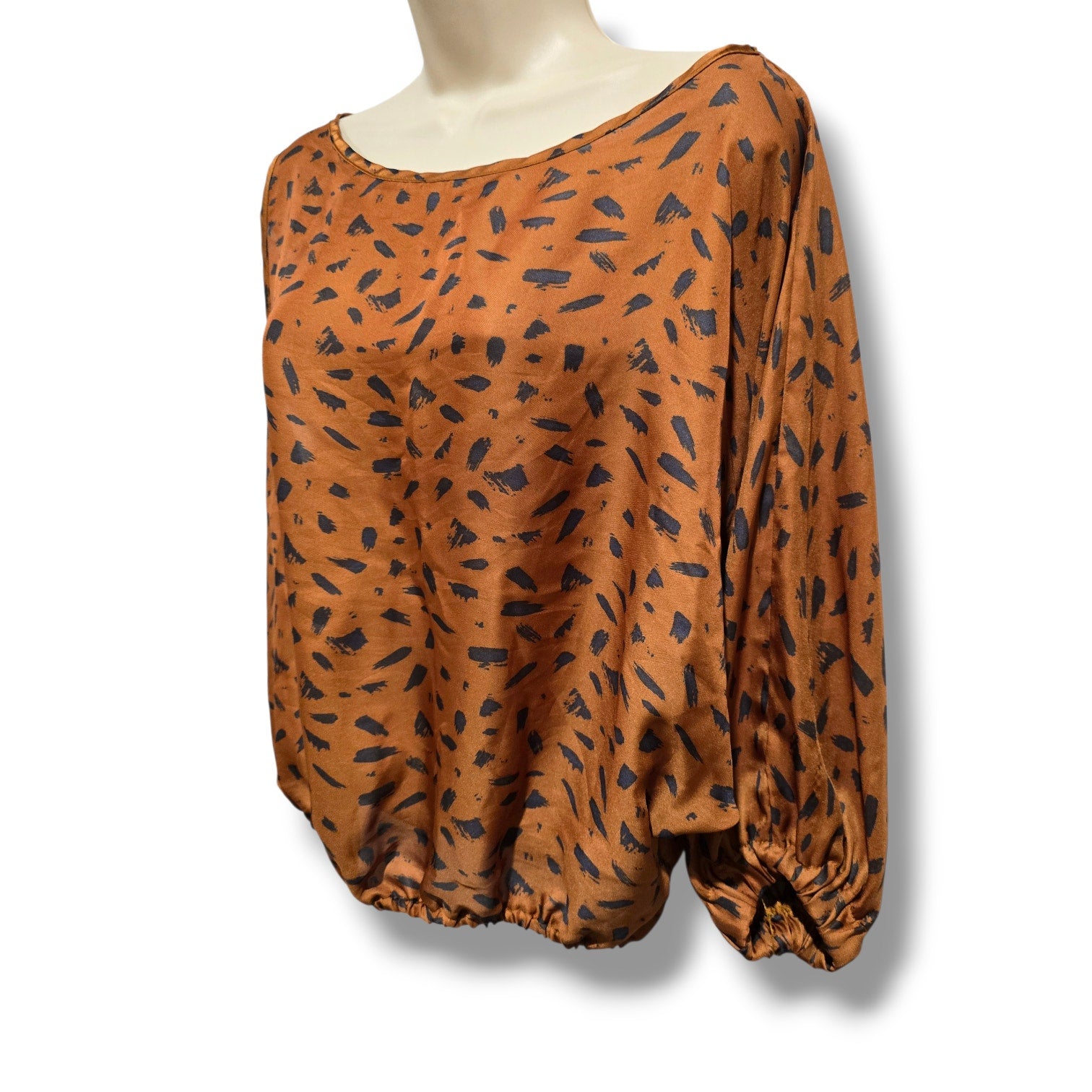 Tyche Women’s Asymmetrical Blouse – One-Sleeve Bubble Hem Abstract Print Top