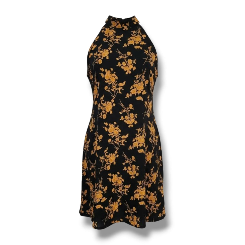 SHEIN Black & Gold Floral Halter Neck Mini Dress Women’s Size Medium