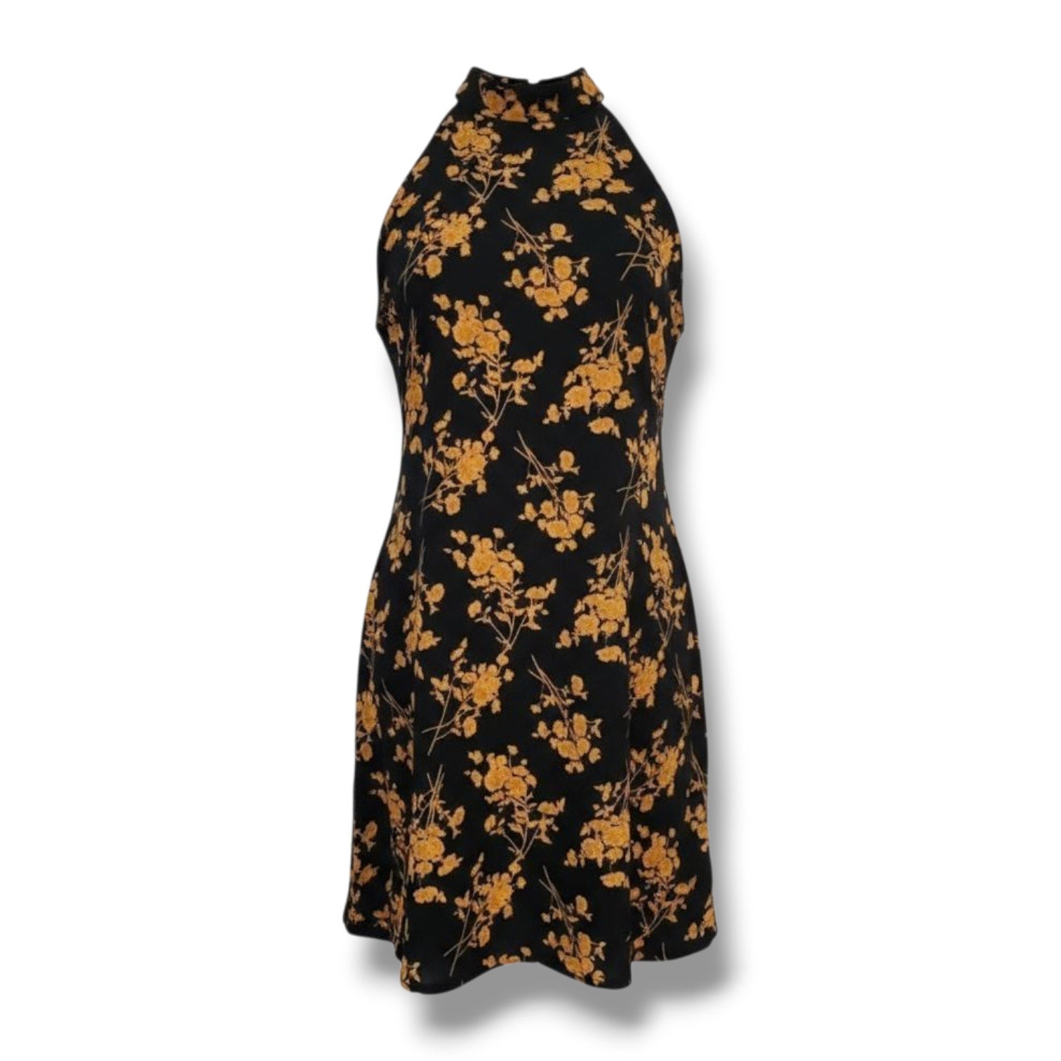 SHEIN Black & Gold Floral Halter Neck Mini Dress Women’s Size Medium