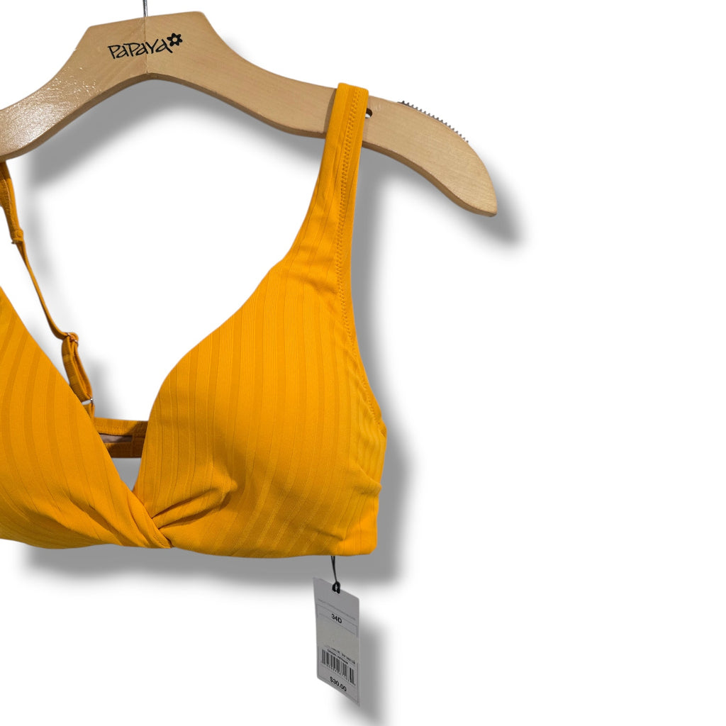Shade & Shore Ribbed Mustard Yellow Underwire Bikini Top – 34D NWT