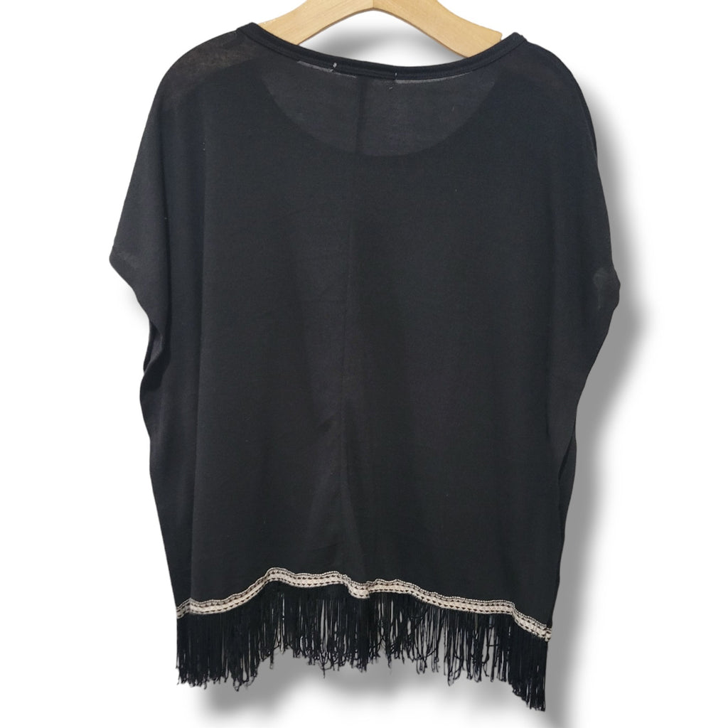 Mi Ami by Francesca’s Collection Black Fringe Poncho Blouse – Size Small
