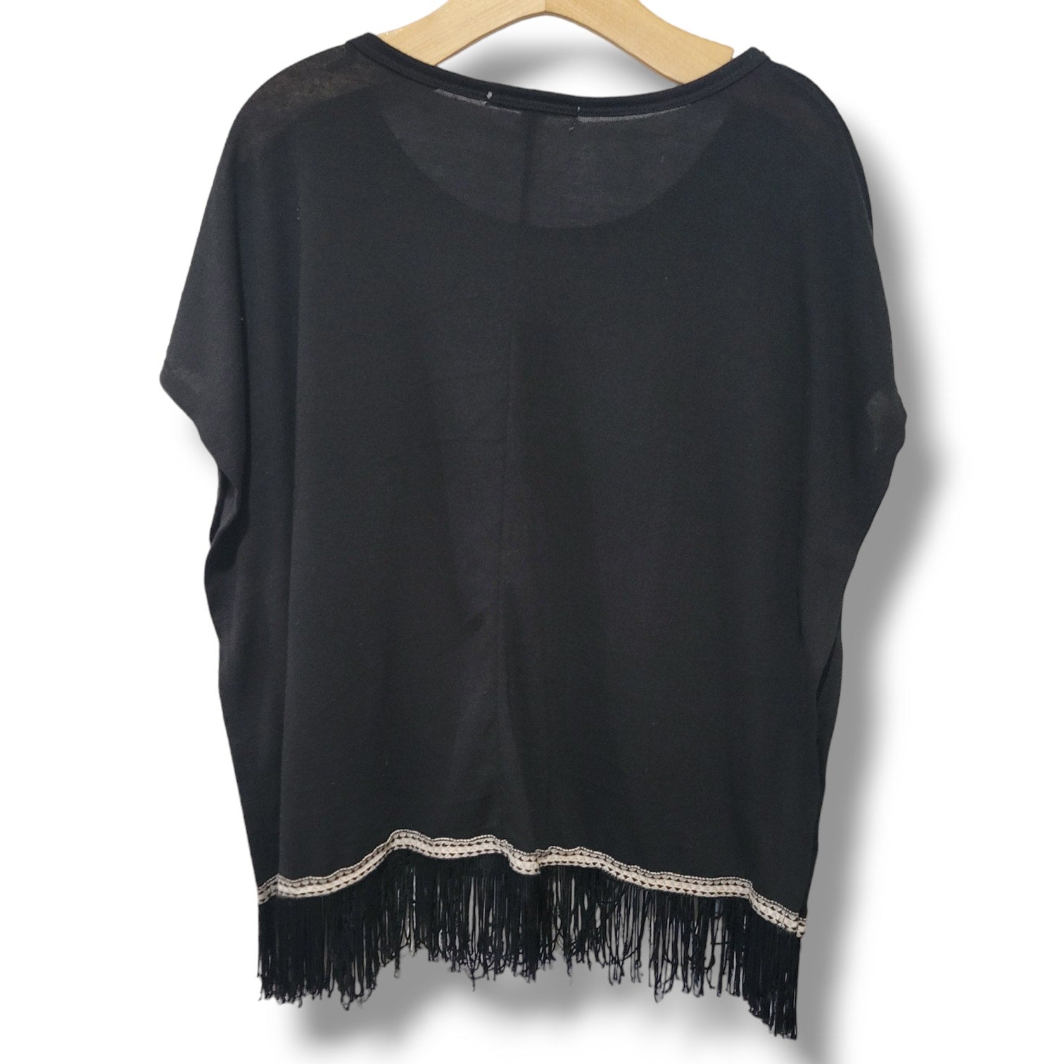 Mi Ami by Francesca’s Collection Black Fringe Poncho Blouse – Size Small
