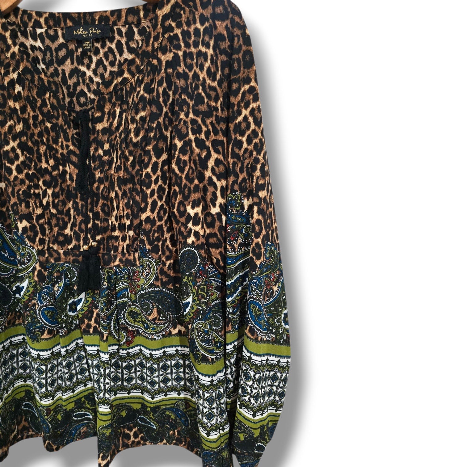 Melissa Paige Women’s petite Boho Mixed-Print Peasant Top – Gently Used - PM