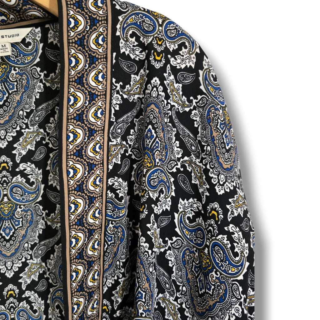 Max Studio Women’s Black Paisley Open Front Cardigan Kimono – Size M