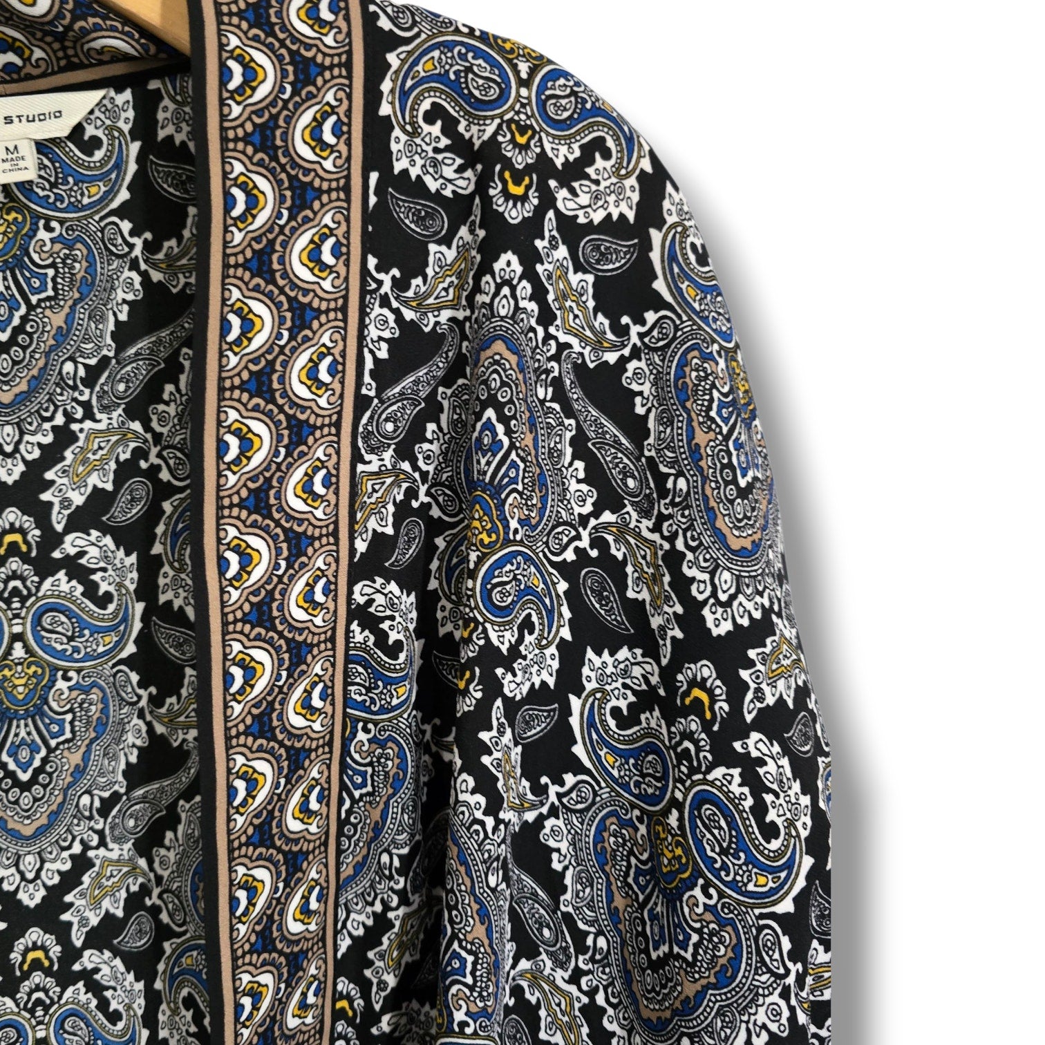 Max Studio Women’s Black Paisley Open Front Cardigan Kimono – Size M
