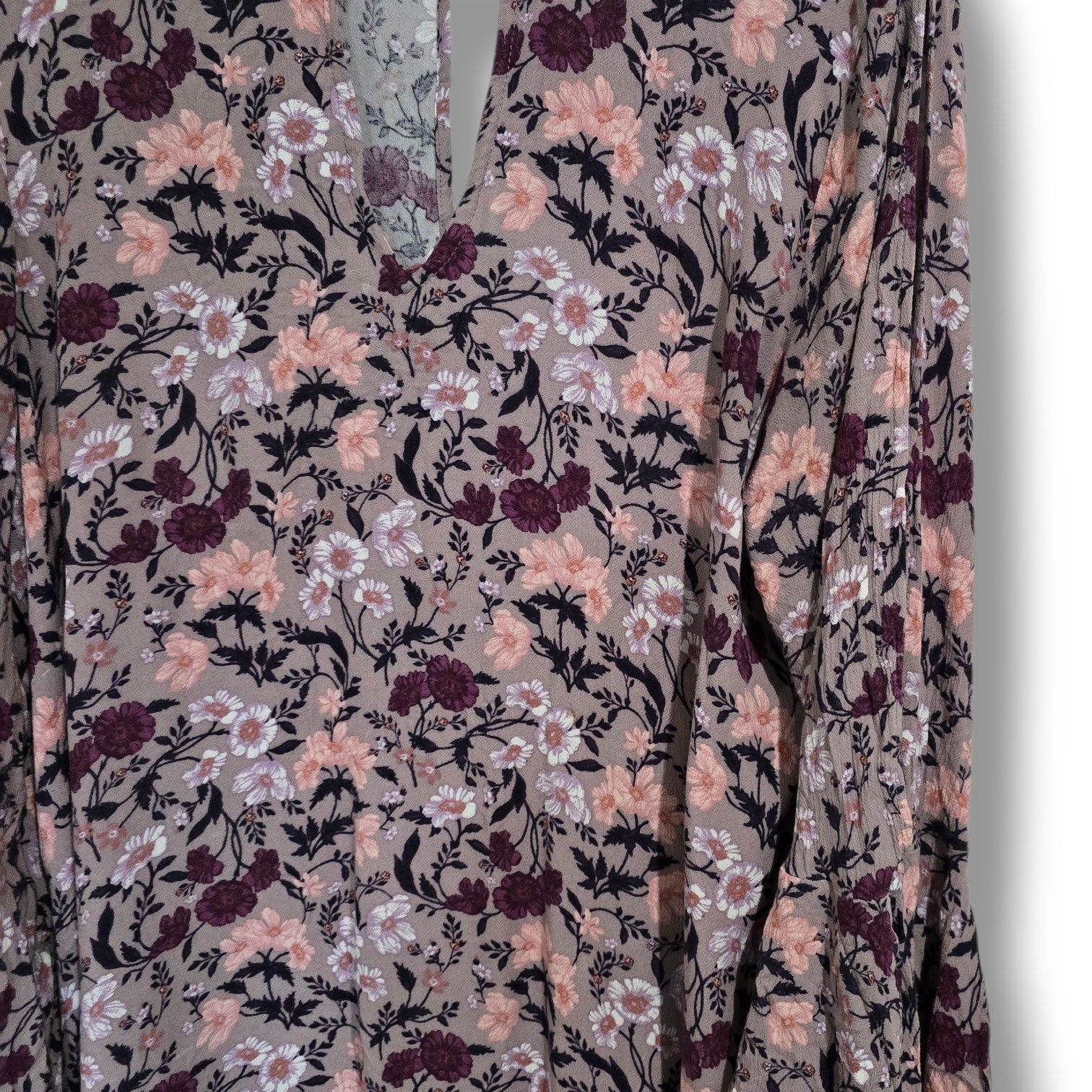 American Eagle Taupe Floral Bell Slit Sleeve Keyhole Mini Dress XL