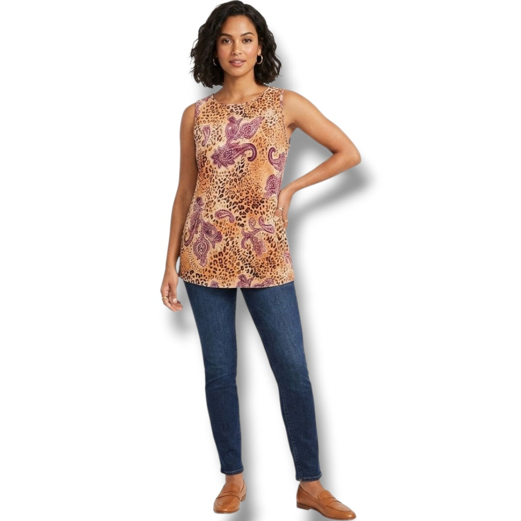 California Dynasty Women’s Paisley & Leopard Print Sleeveless Blouse Size Large