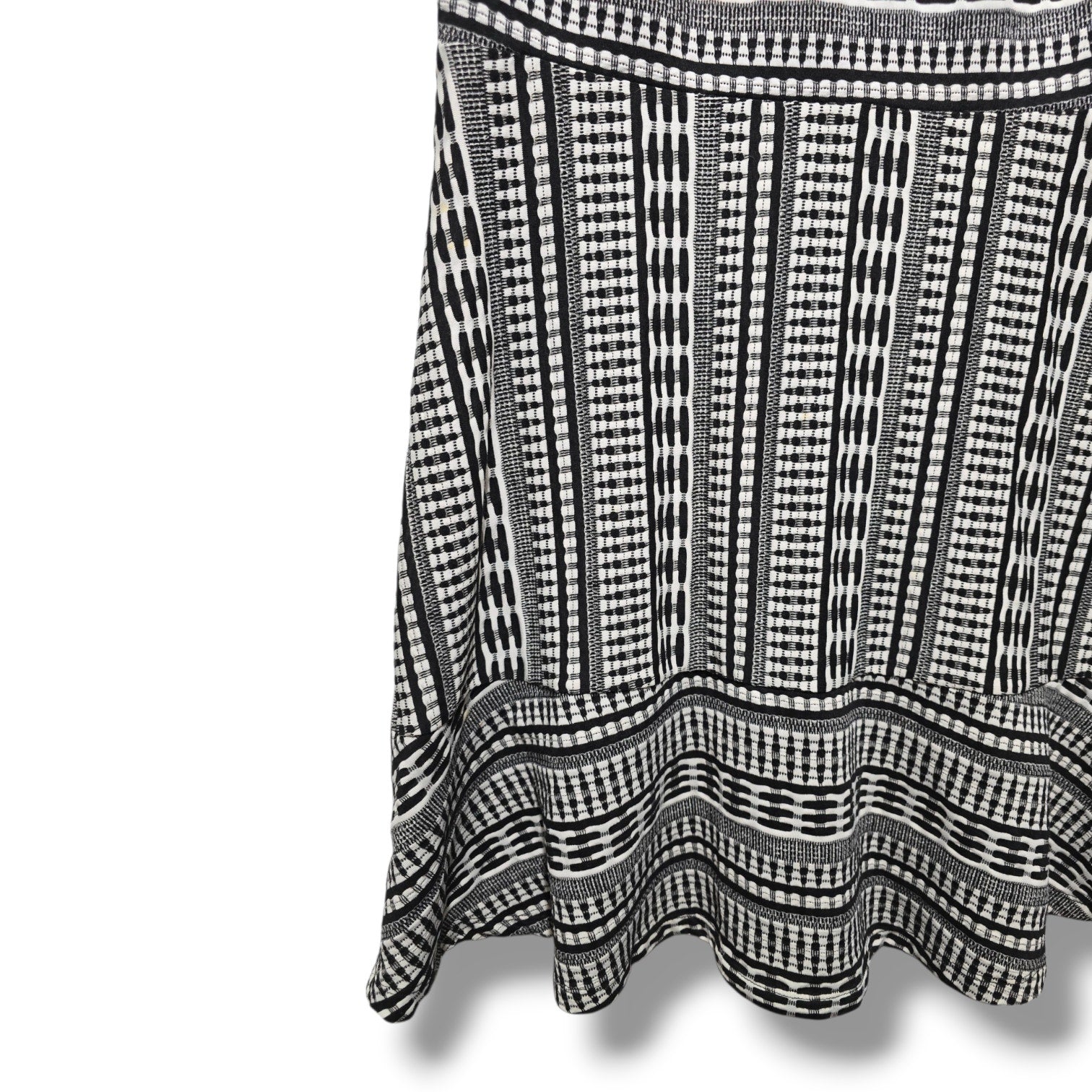 LOFT Women's Size 6 Black White Geometric Textured Knit Fit & Flare Dress
