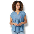 Liz Claiborne Women’s Chambray Blue Embroidered Sleeveless Top – 100% Lyocell XL