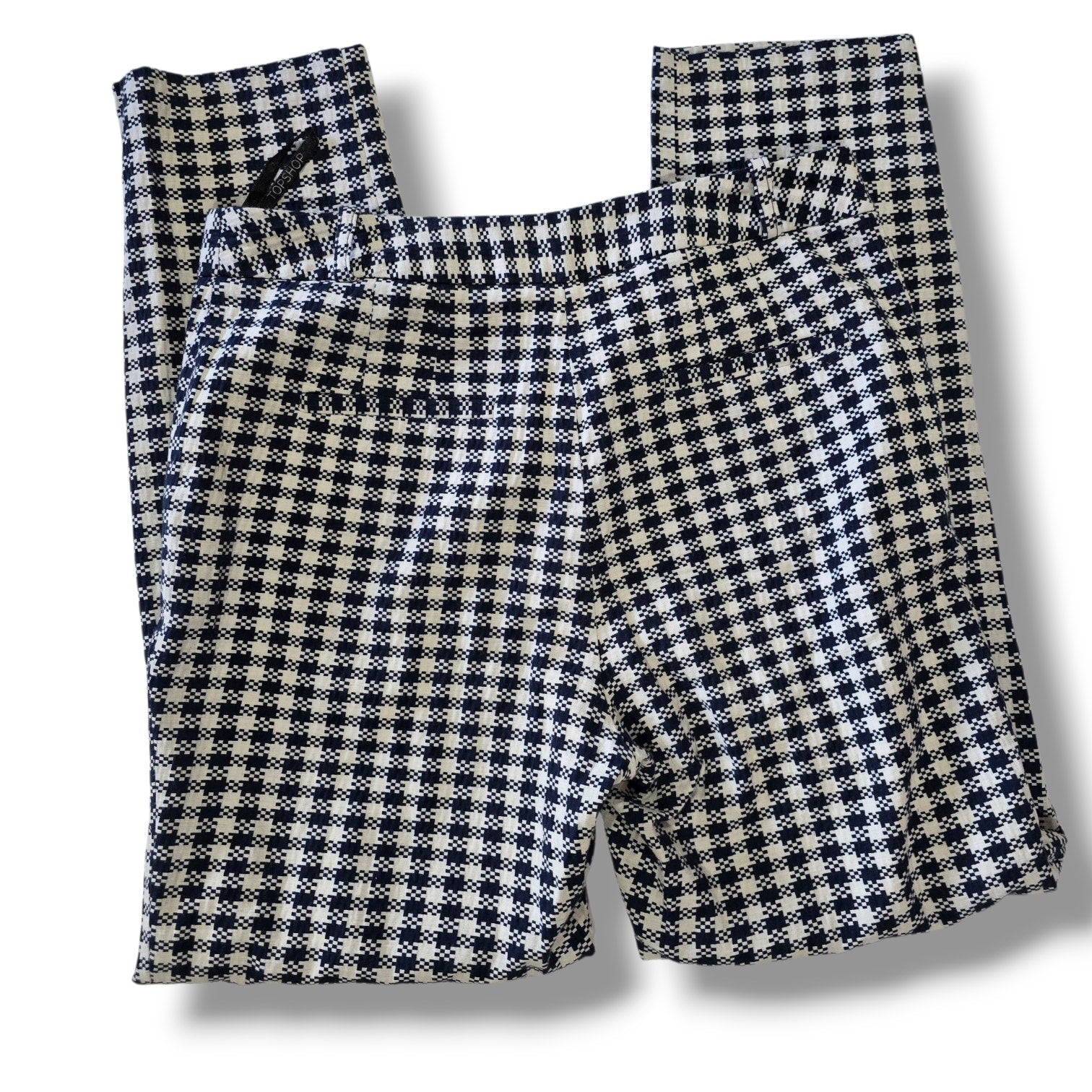 Topshop Women’s Blue White Houndstooth Cropped Pants Size 6