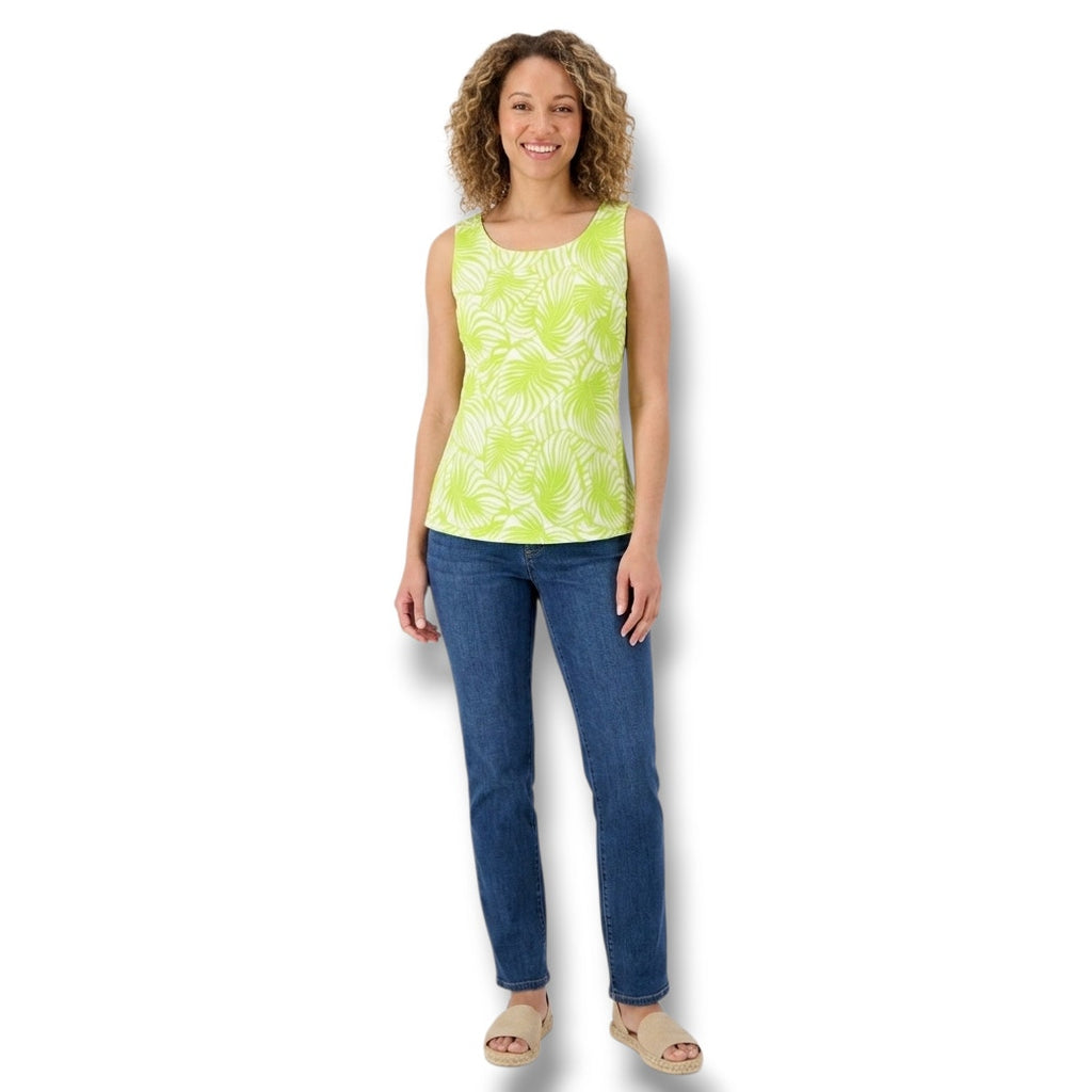 Falls Creek Green Botanical Leaf Sleeveless Blouse – XL, Lightweight