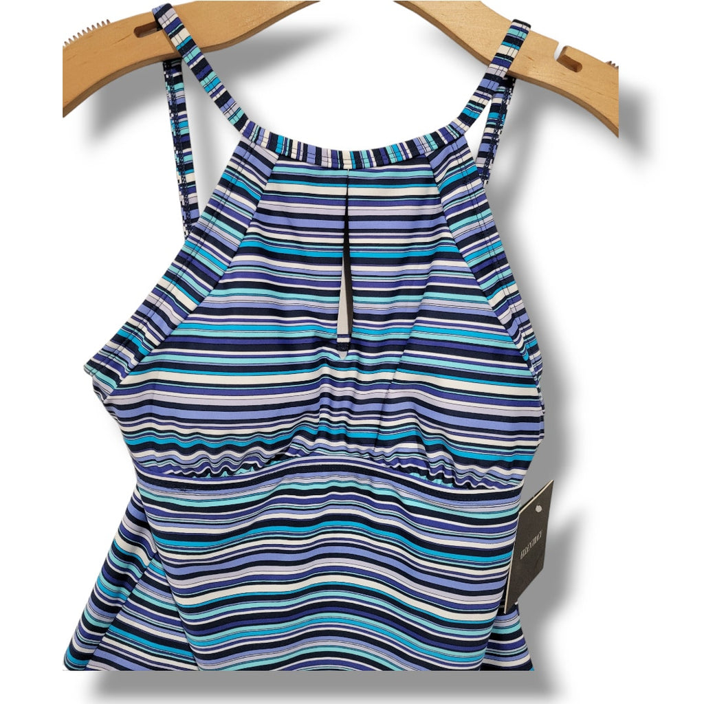 Ellen Tracy Women’s Striped Halter Tankini Swim Top Size 6 New