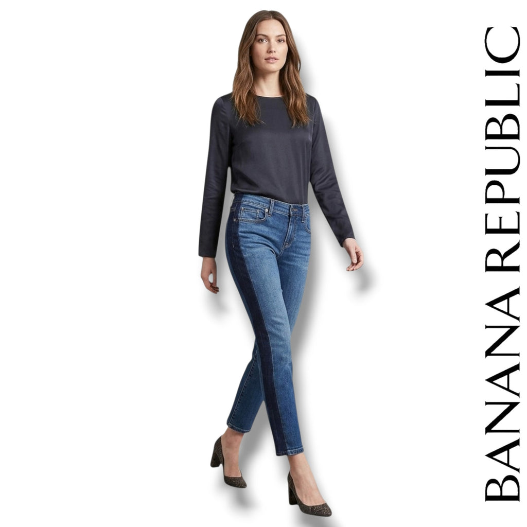 Banana Republic Girlfriend Jeans Two Tone Blue Ankle Denim Size 27 Stretch