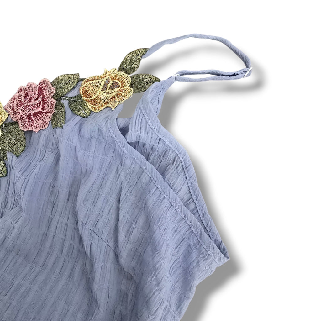 Women's Size 2XL Slate Blue Textured Floral Embroidered Cami Cami Top
