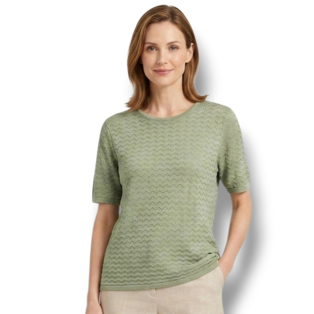 Alfred Dunner Women's Size XL Sage Green Chevron Knit Short Sleeve Sweater Top