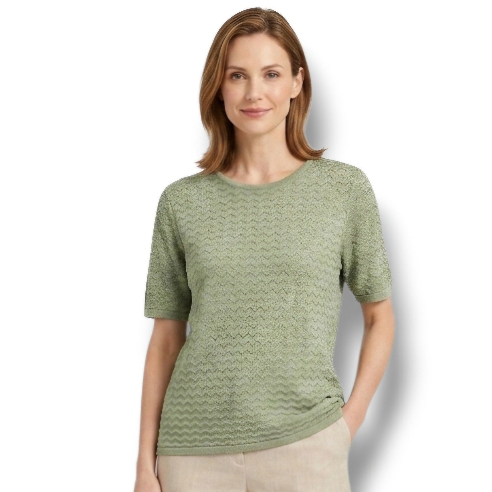 Alfred Dunner Women's Size XL Sage Green Chevron Knit Short Sleeve Sweater Top