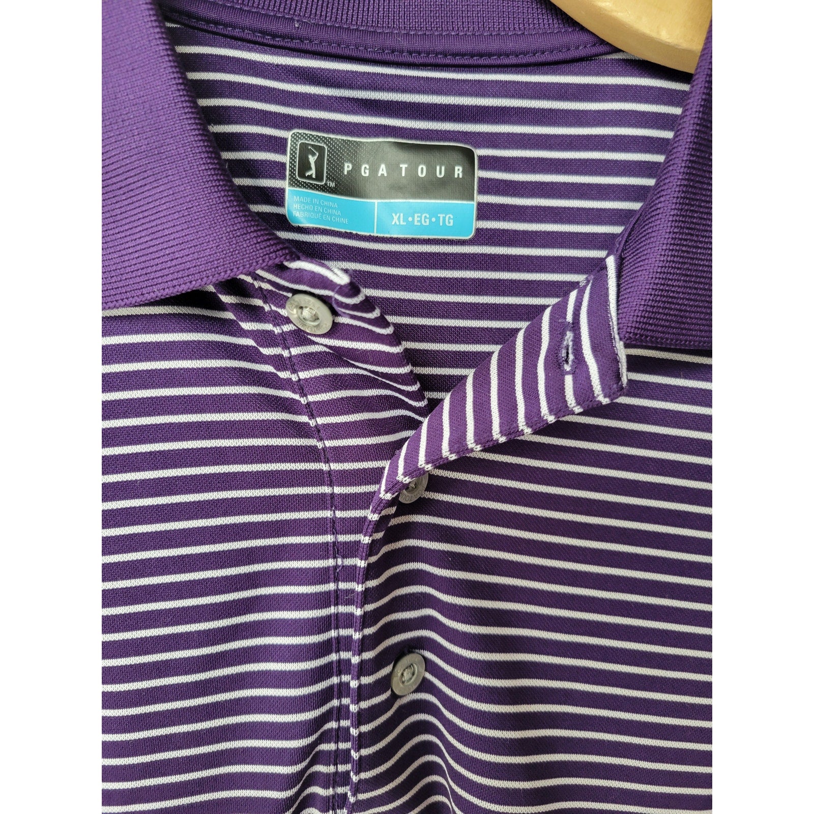 PGA TOUR Men’s XL Purple Striped Golf Polo Shirt Classic Fit Performance