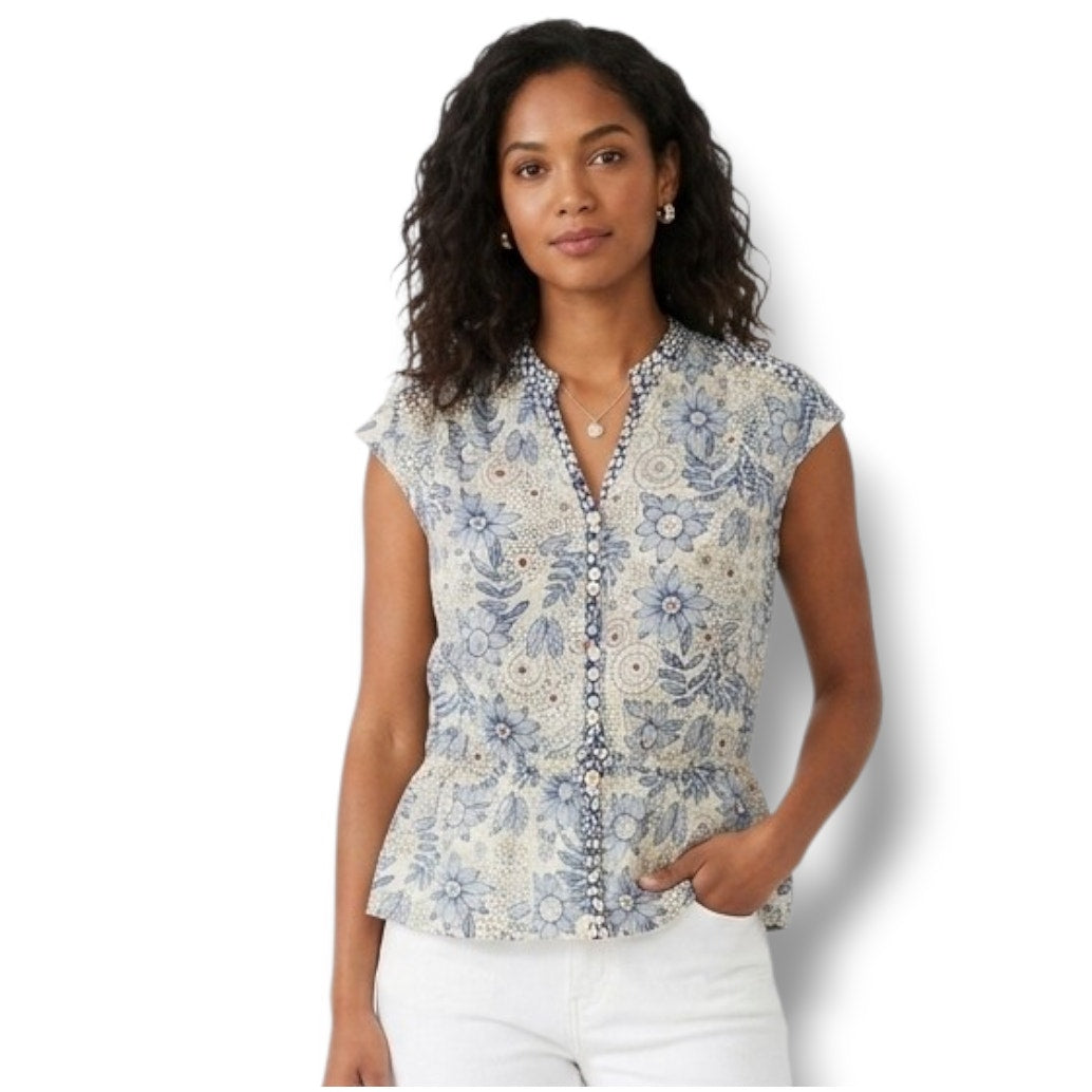 Shaver Lake Tahoe Women’s Yellow Floral Embellished Button-Front Blouse Small