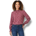 Lomon Women’s Burgundy Floral Long Sleeve Boho Blouse – Large