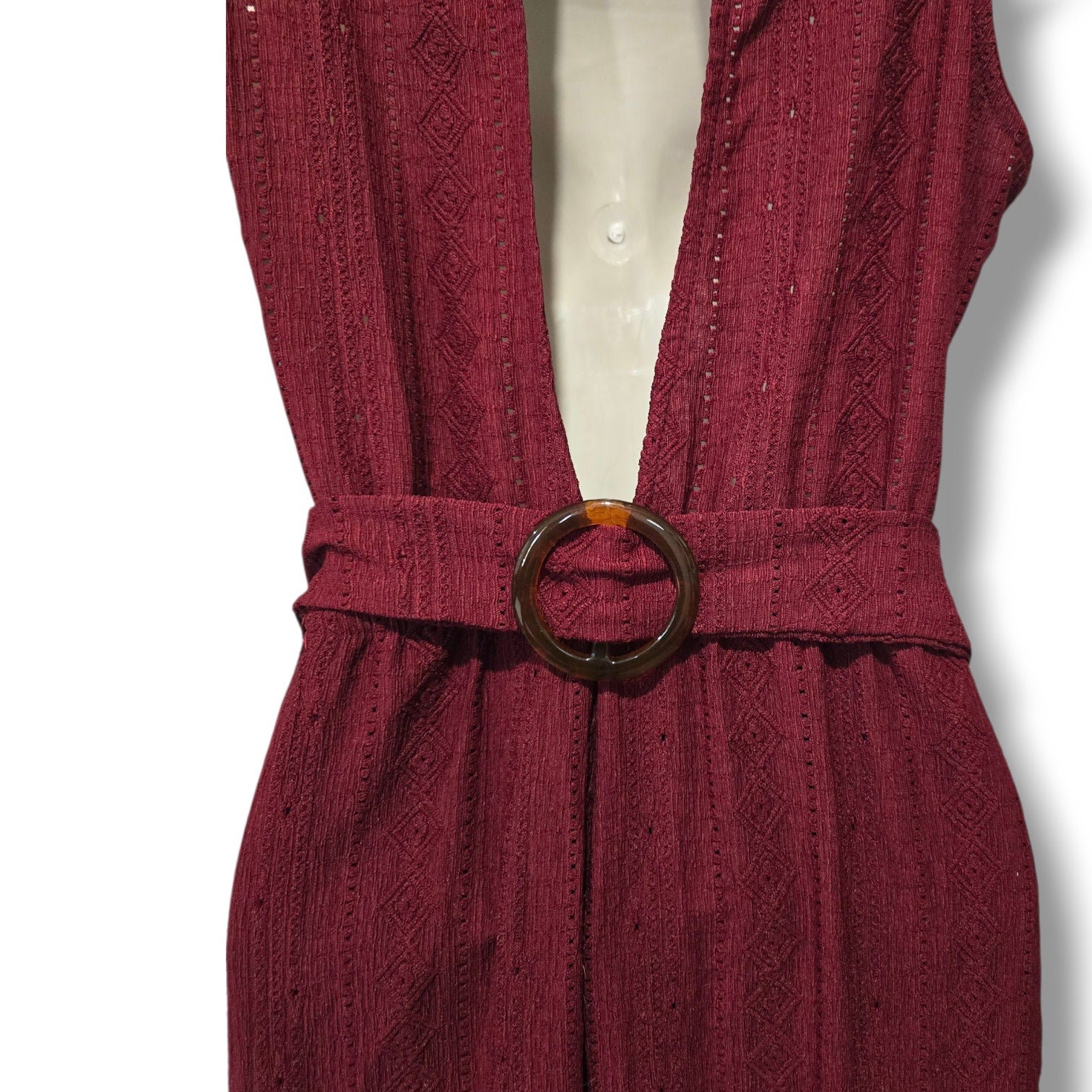 Max + Ash Burgundy Sleeveless Button-Back Lined Jumpsuit with Women’s Medium
