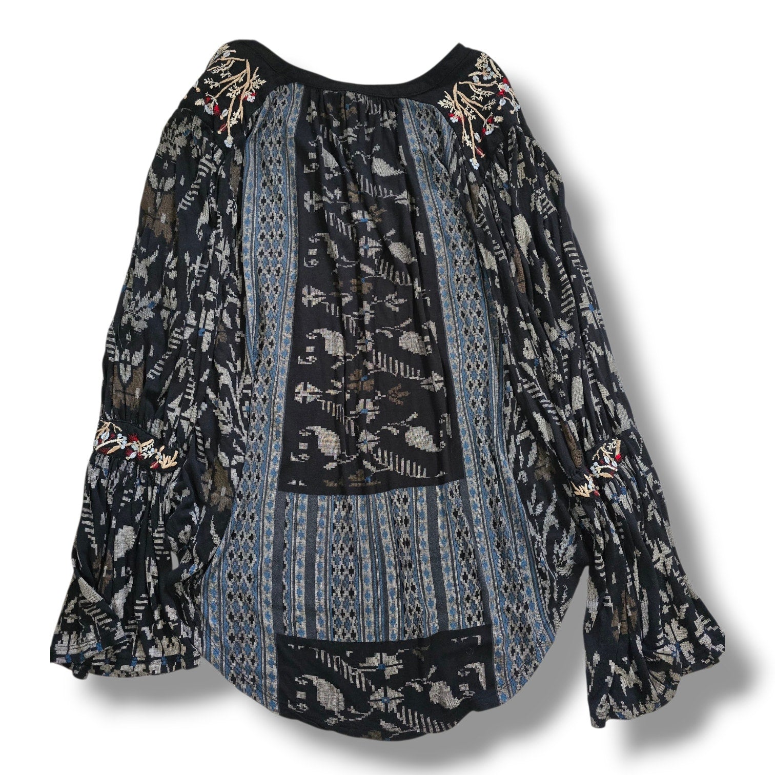 Lucky Brand Boho Embroidered Mixed-Print Peasant Blouse – Size Medium