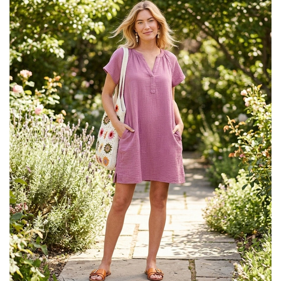 Universal Thread Women's Size M Mauve Purple Gauze Short Sleeve Shift Dress