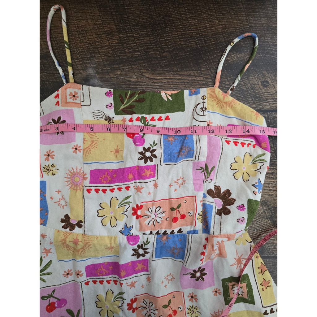 Monteau Los Angeles Celestial Floral Linen Blend Smocked Back Mini Sundress
