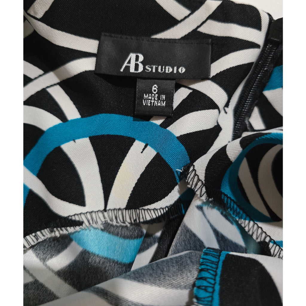 AB Studio Women’s Geometric Circle Print Sleeveless Sheath Dress – Size 6