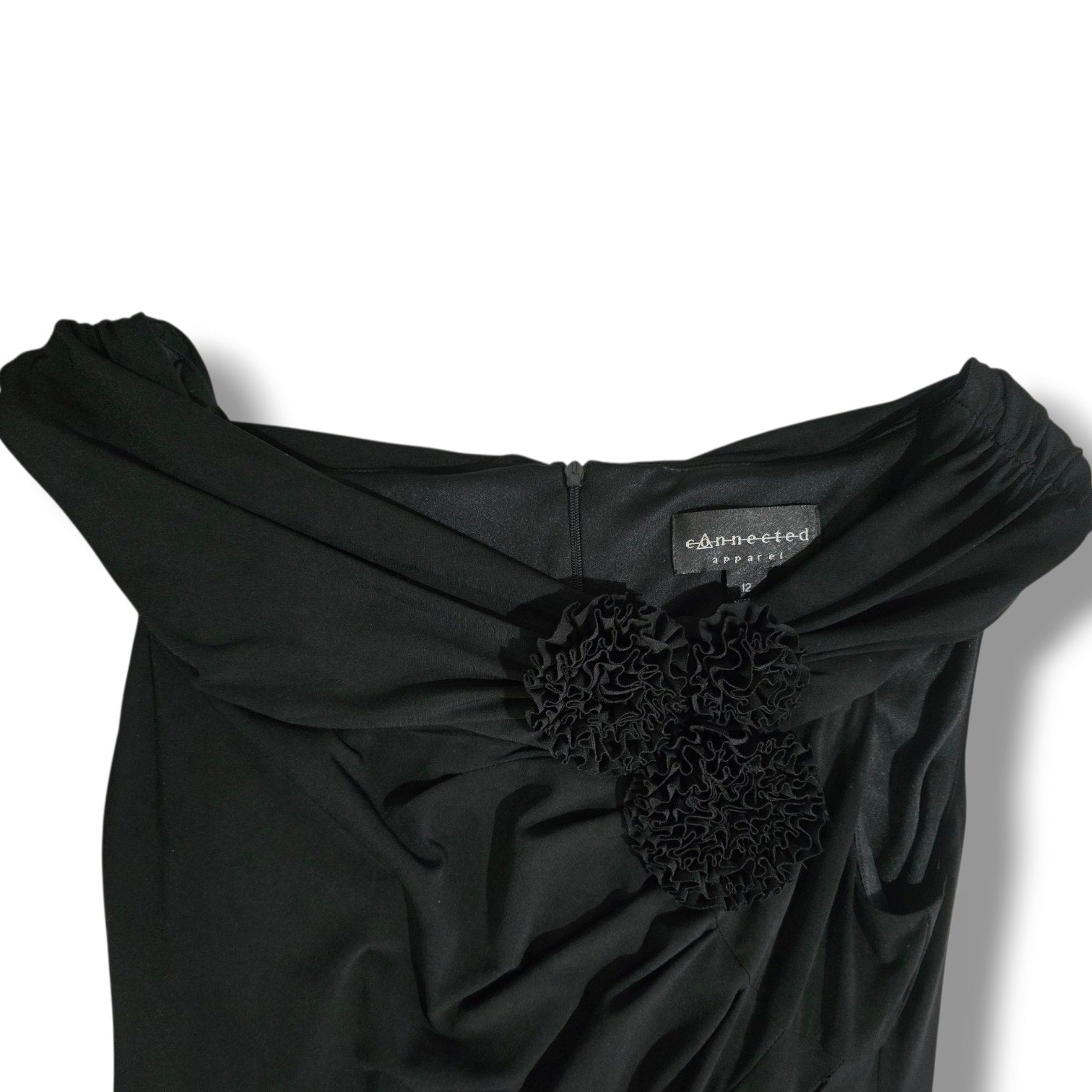 Connected Apparel Women’s Black Off-Shoulder Floral Accent Dress