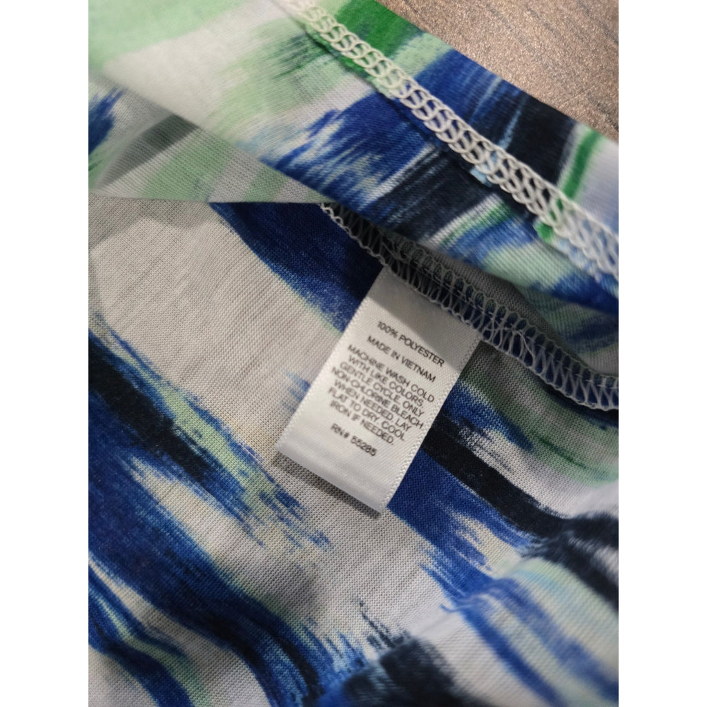 Express Blue & Green Ikat Print Button-Back V-Neck Blouse – Small NWT