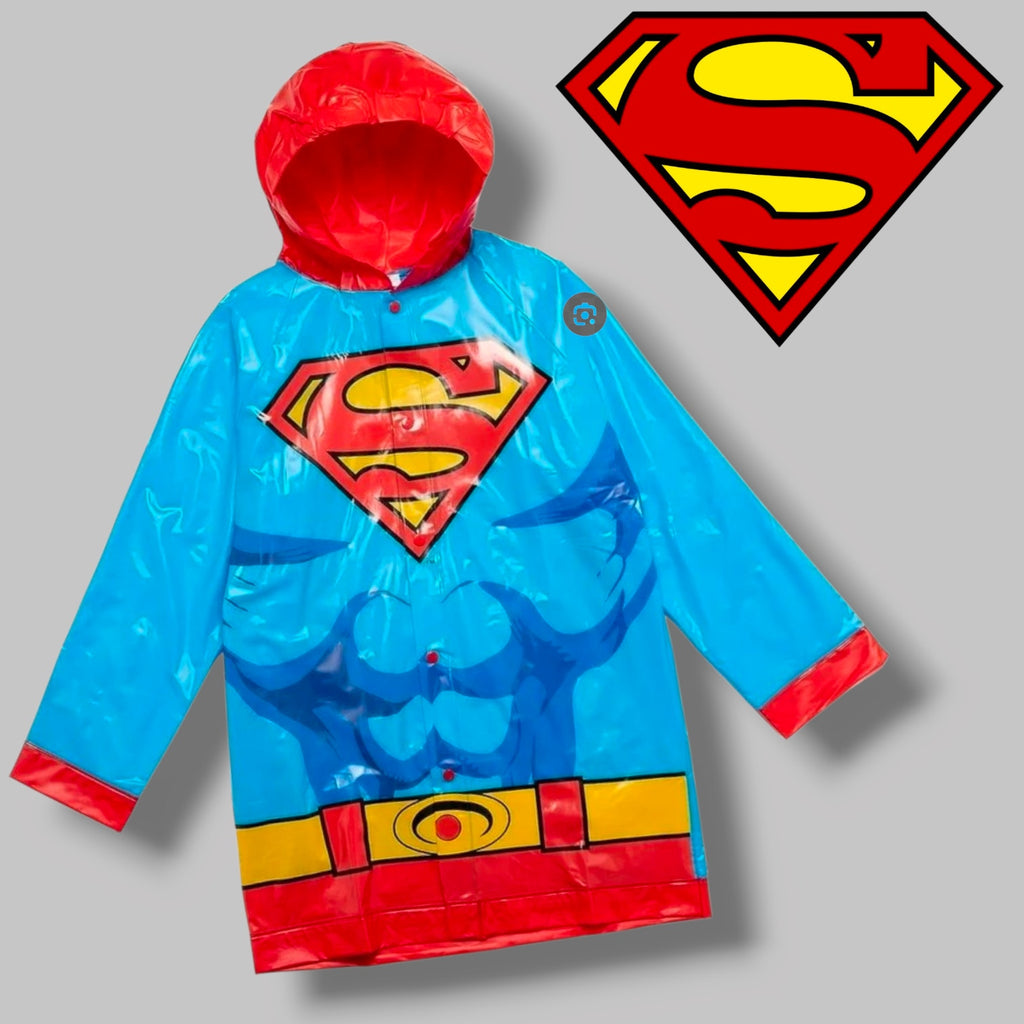 DC Comics Boys’ Superman Raincoat with Detachable Cape Size 7/8, Blue & Red New