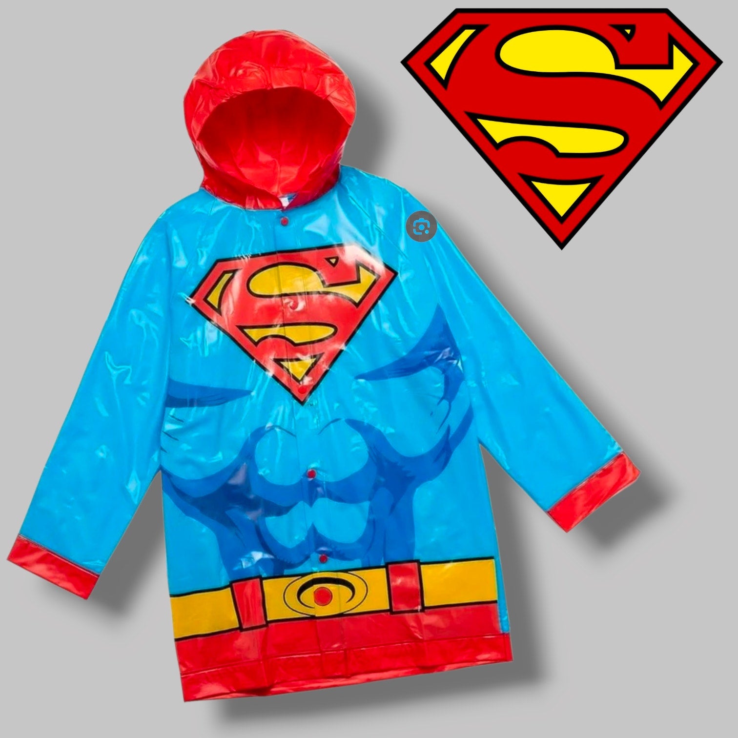 DC Comics Boys’ Superman Raincoat with Detachable Cape Size 7/8, Blue & Red New