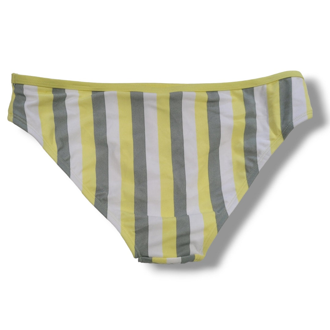 Kona Sol Women’s Yellow Gray White Striped Hipster Bikini Bottom NWOT 2x
