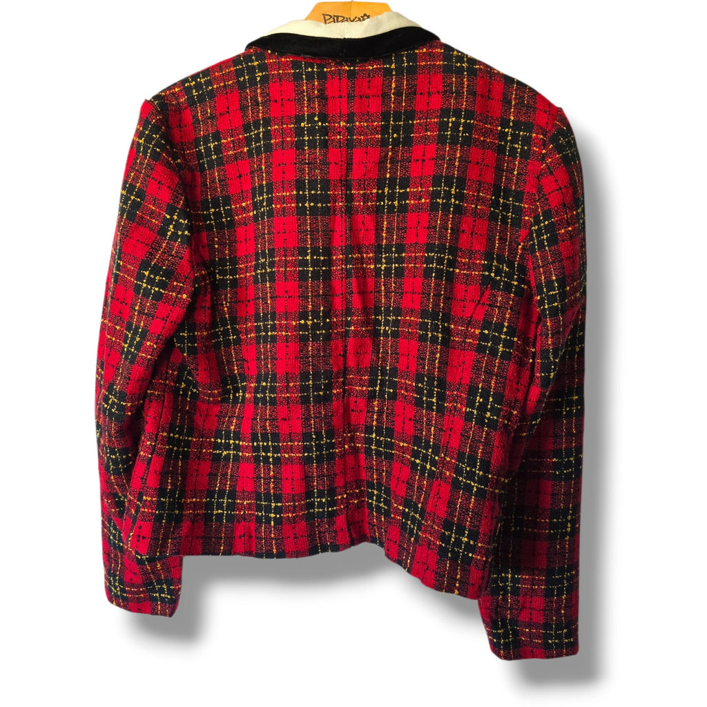 PETITE PERCEPTIONS by Irene B. Vintage Plaid Blazer Size 12P Red Black Gold