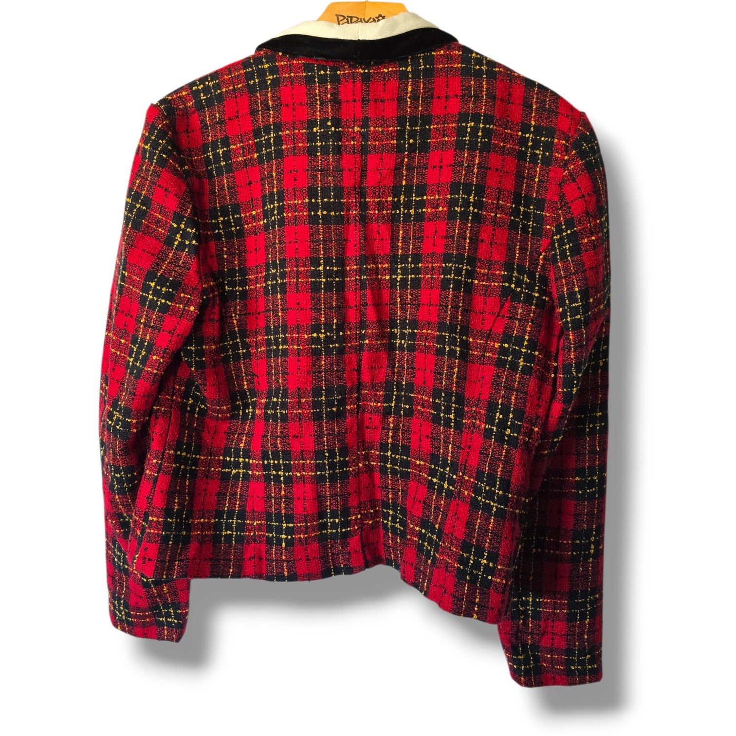 PETITE PERCEPTIONS by Irene B. Vintage Plaid Blazer Size 12P Red Black Gold