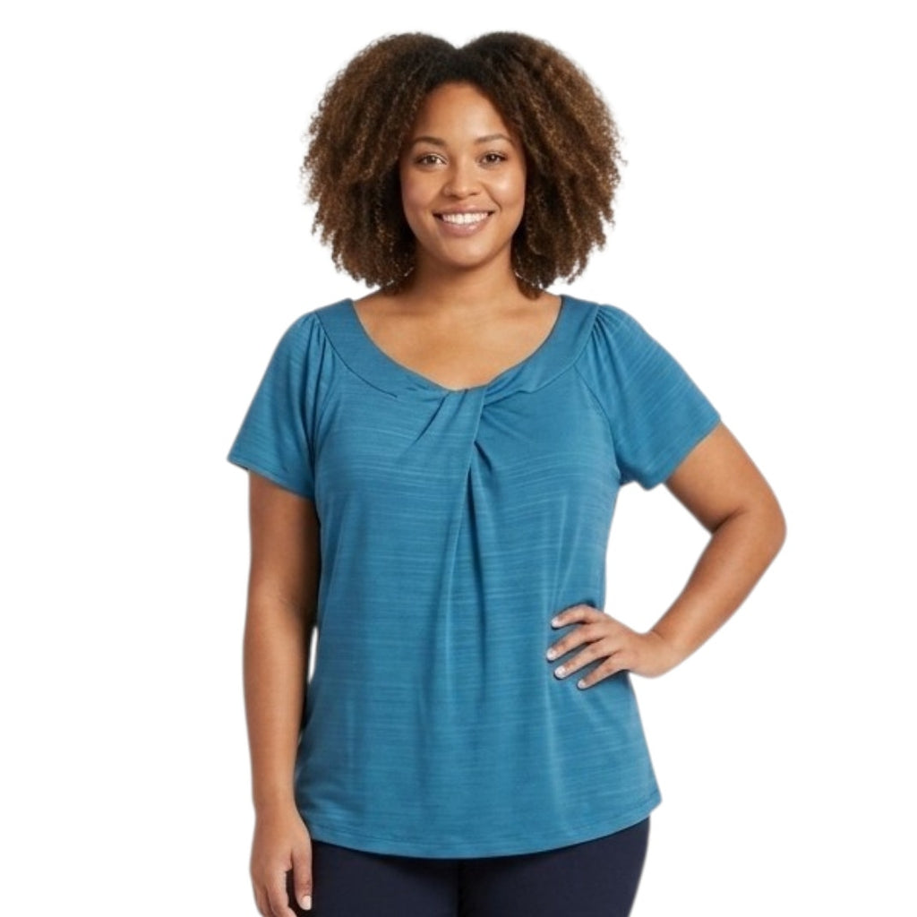 East 5th Woman Teal Twist-Front Short Sleeve Blouse plus size 1X